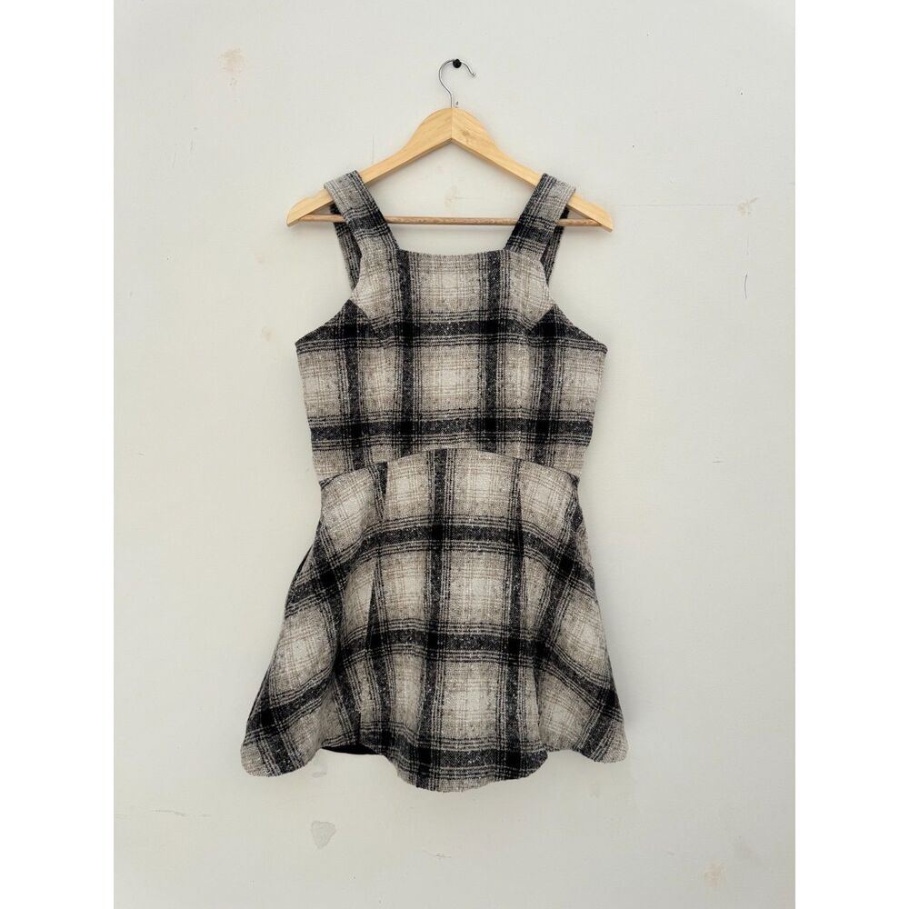 Anthropologie NWT Brown Plaid Tweed Mini Dress Size 6 Fit & Flare Pockets